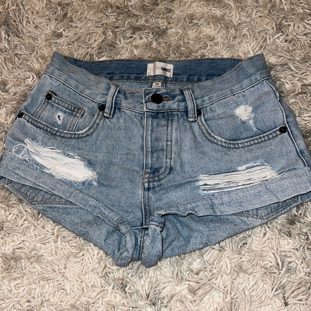 Society amuse distress denim shorts